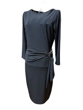 Vintage Cache Classic Black Long-Sleeve Sheath Dress with Side Tie